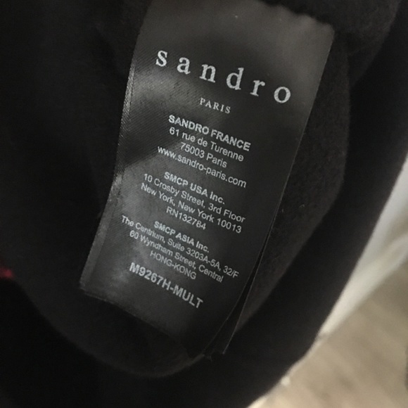 SANDRO Claret Felt Wool Houndstooth Long Coat Red/Black - Picture 8 of 10